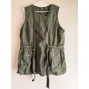 Athleta  Wanderabout‎ Utility Vest olive green 100% linen Wmns Sz XL